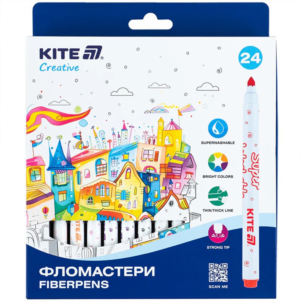 Фломастери Kite Creative Superwashable 24 кольорів K-1153